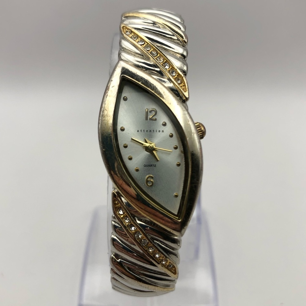 Attention Quartz Women’s Bracelet Watch Two Tone Diamond Accents (New Battery)
